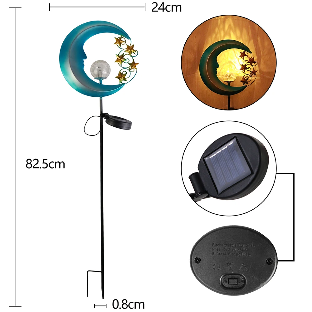 

Stars Moon Solar Lights Outdoor - Solar Powered Garden Lights Decorative Crackle Glass Globe Led Waterproof Landscape Lighting f