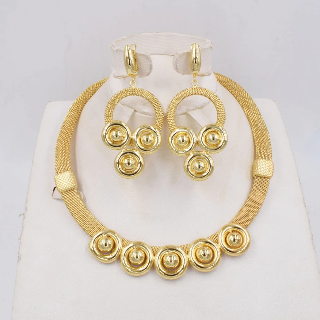 

NEW High Quality Ltaly 750 Gold color Jewelry Set For Women african beads fashion necklace set earring jewelry