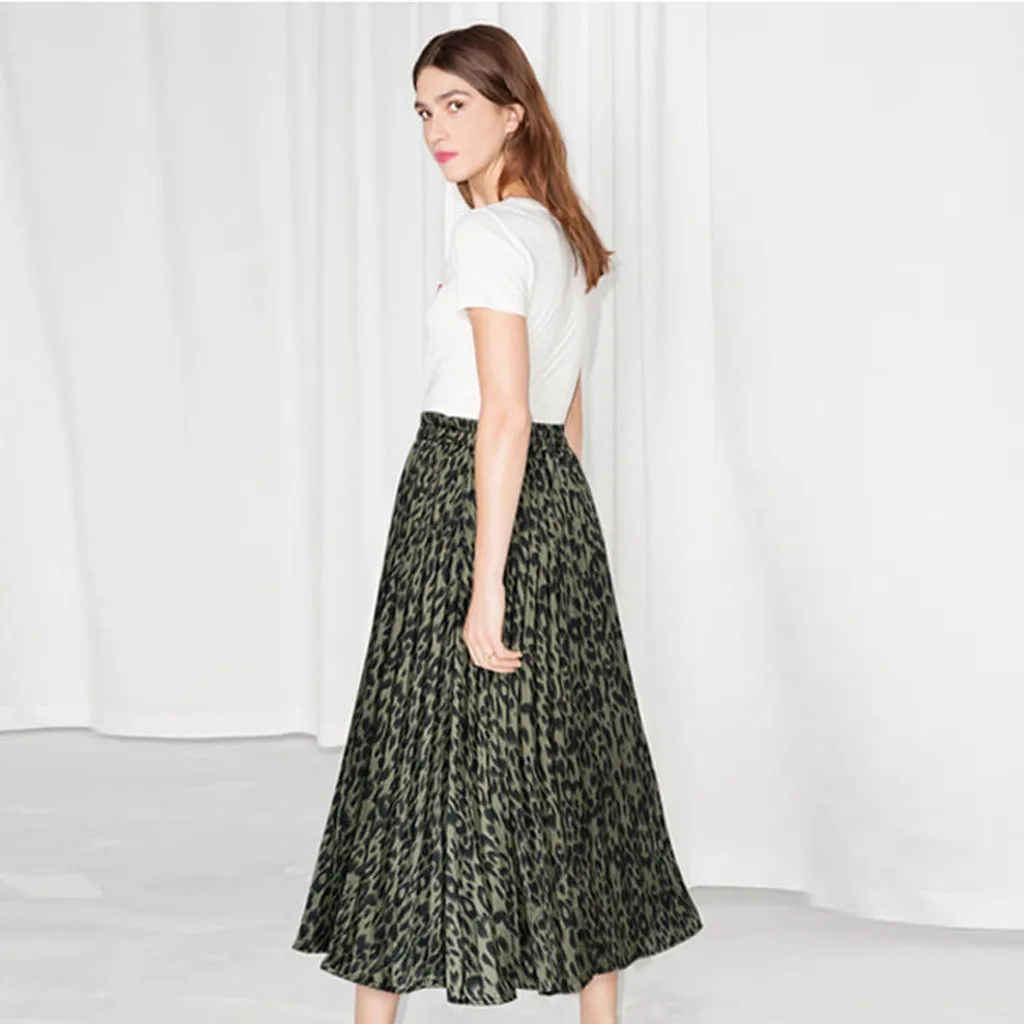 

skirts womens 2021korean style skirt Fashion Women Chiffon Loose Leopard Printed Evening Party Layered Pleated Skirt casual