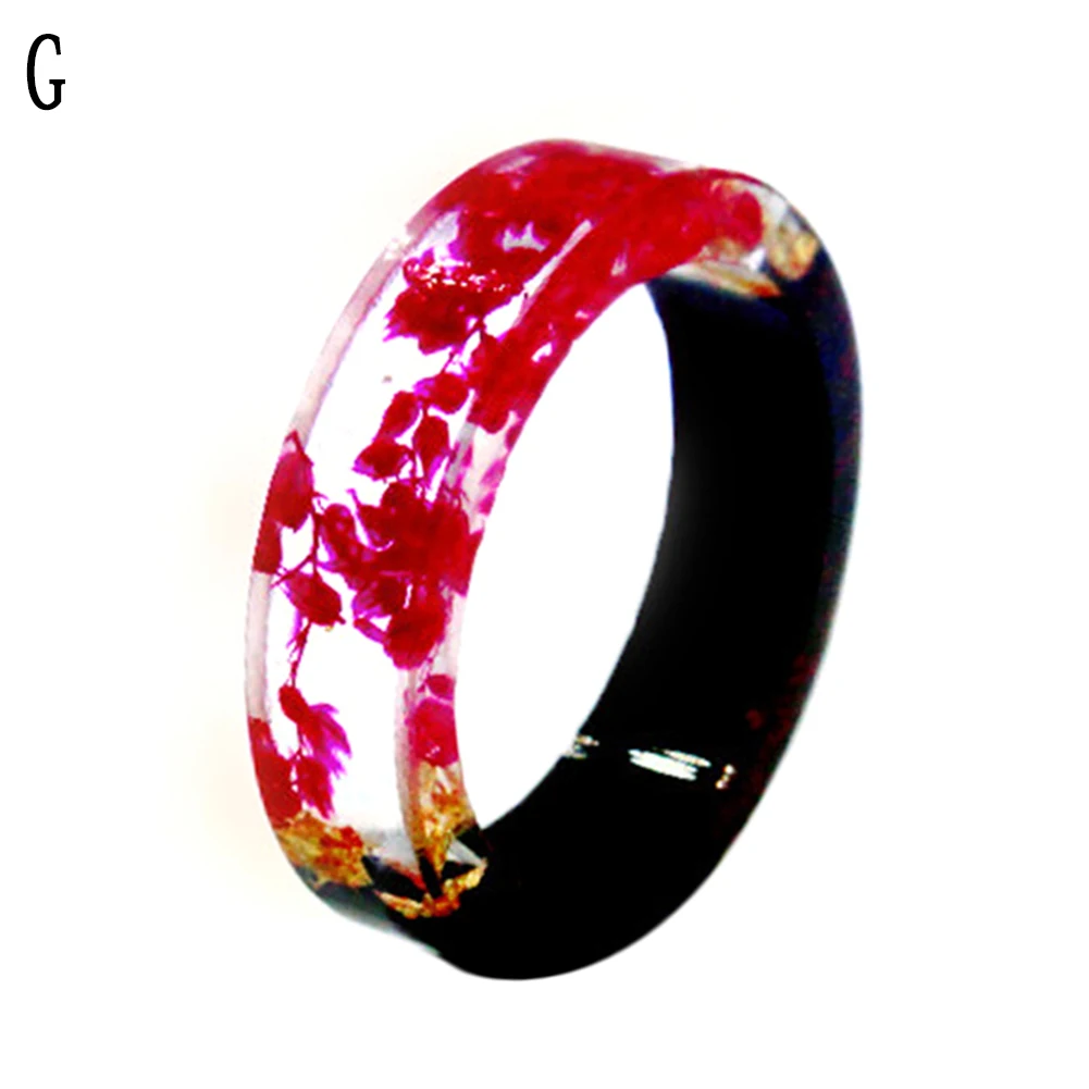 

Fashion Creative Handmade Wood Resin Ring Dried Flowers Plants Inside Jewelry Resin Ring Transparent Anniversary Ring for Women