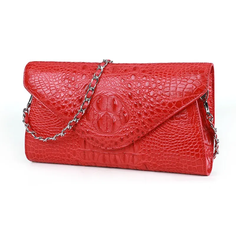 

2022 New Designer Crocodile Skin Women Messenger Bag Genuine Leather Envelope Clutch Bag Luxury Lady Chain Shoulder Bag 50
