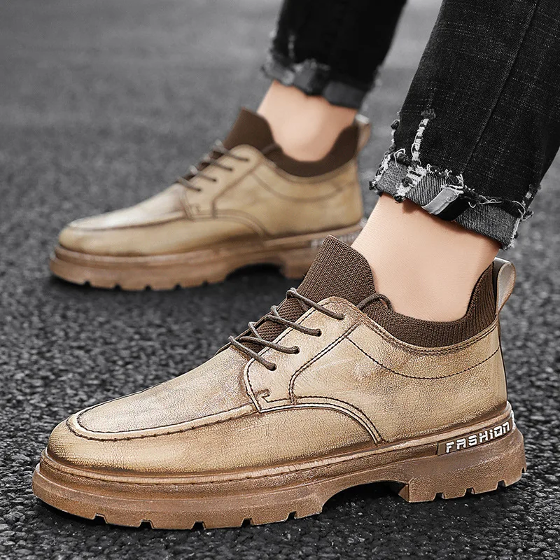 Fashion Men Leather Casual Shoes Retro style distressed tooling shoes Men's Outdoor Walking Sneakers Casual Men Loafers