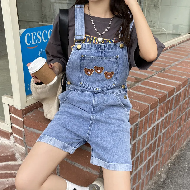Новые милые летние женские комбинезоны с высокой талией медвежонком женская