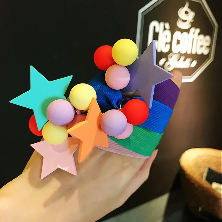 

Colorful Star Shinny Dolls Cartoon Elastic Hair Band korea Hair Accessories For Girls Handmade Hair Tie Head Band Rubber Band
