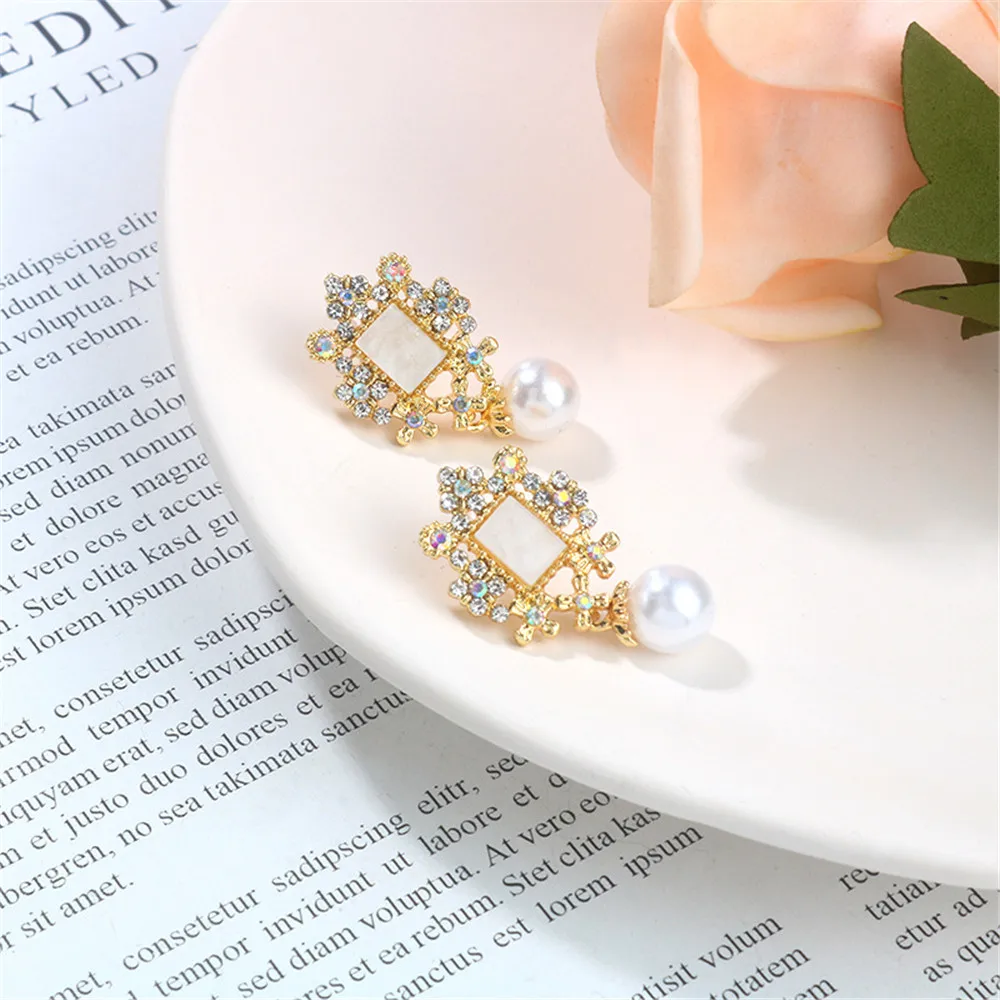 

Trendy White Pearl Zircon 925 Sterling Silver Fine Earrings For Women Square Ear Ring Female 2020 Fashion Jewelry Party Gifts