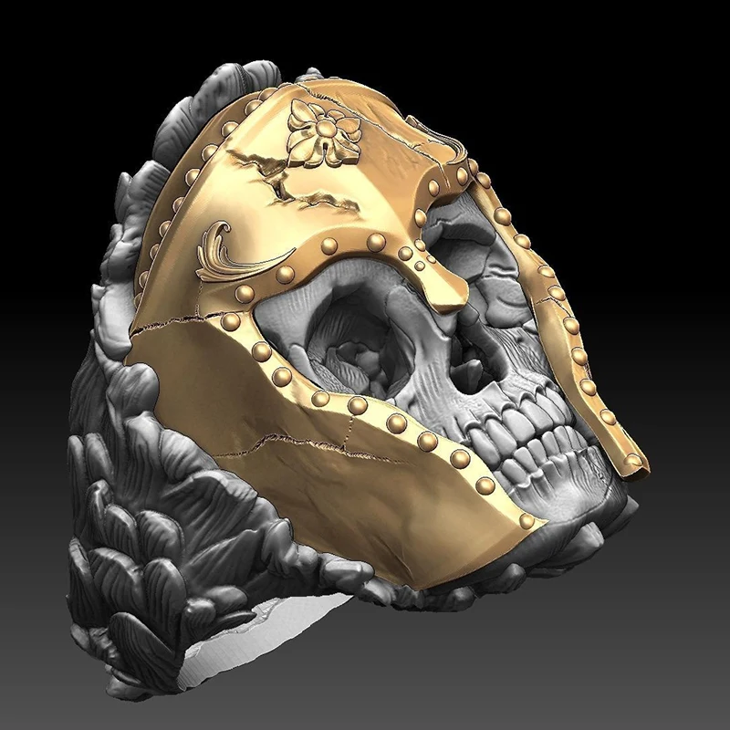 Винтажная креативная двухцветная Золотая маска с головой черепа кольцо для