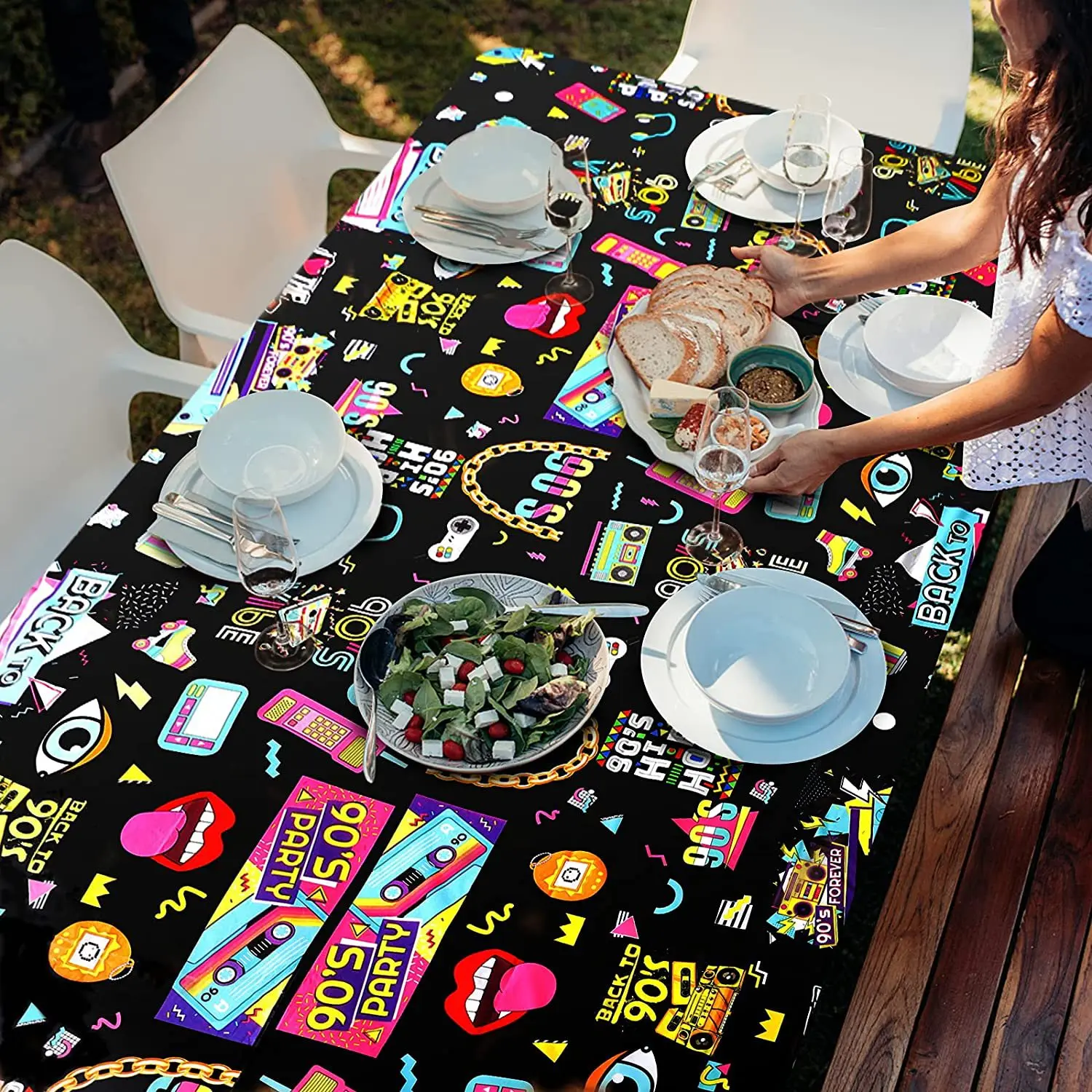 1PC 90's Hip Hop Theme Party 86’‘x 51’‘ Disposable Tablecloth For Rock Music Birthday Supplies 90’s Prom Parties Decor - купить