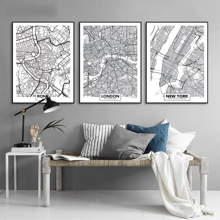 Бухарест, Румыния, столица Лондона, черно-белая линия, карта искусства, картина для украшения дома