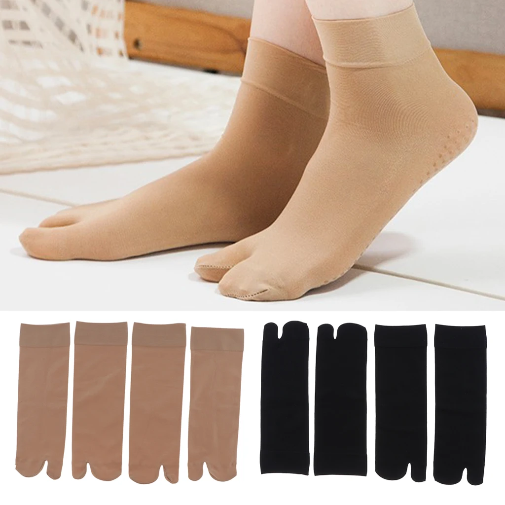 2 Pair Women's Silky Tabi Flops Sports Socks Flats Non-Slip V Toe Socks