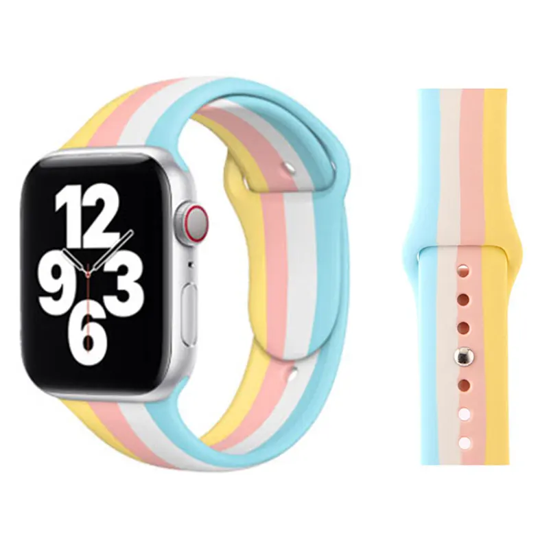 

Ремешок силиконовый для Apple Watch band 41 мм 45 мм 44 мм 40 мм 38 мм 42 мм, браслет Rainbow Correa iWatch Series 7 6 SE 5 4 3, аксессуары