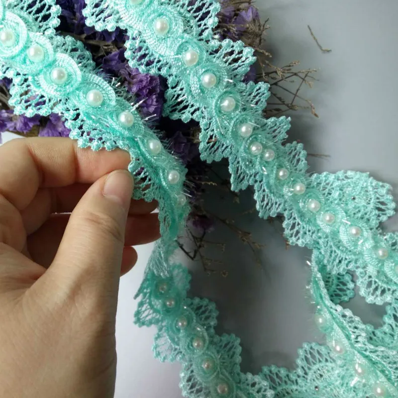 1 ярд зеленый жемчуг бусины цветок сделай сам вышитая кружевная отделка лента