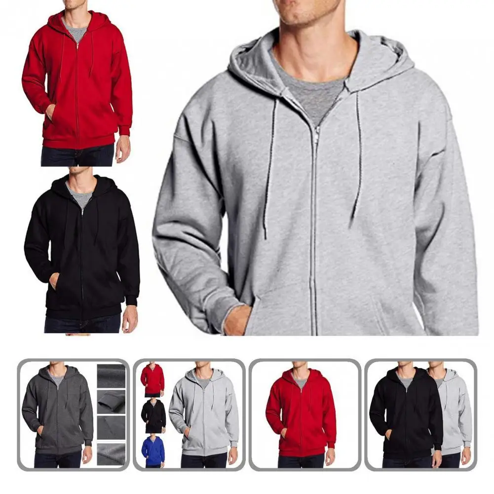

Windproof Soft Zipper Closure Solid Color Casual Sweatshirt Outerwear