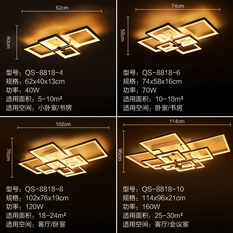 

Modern Led Chandelier Lighting For Living Room Dining Room Kitchen Bedroom Home Black Rectangle Indoor Ceiling Lamp Lighting