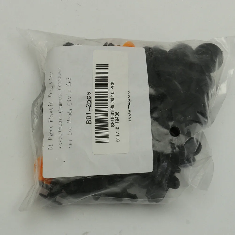 

51pcs Trim Clip 561549 Black&Orange For Honda Civic Mk8 Plastic Fastener Durable