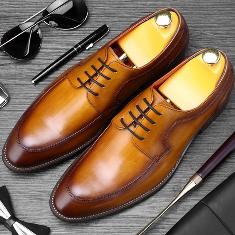 2019 Classic Genuine Leather Men's Handmade Wedding Party Footwear Round Toe Derby Man Formal Dress Groom Welted Shoes BQL157 | Обувь