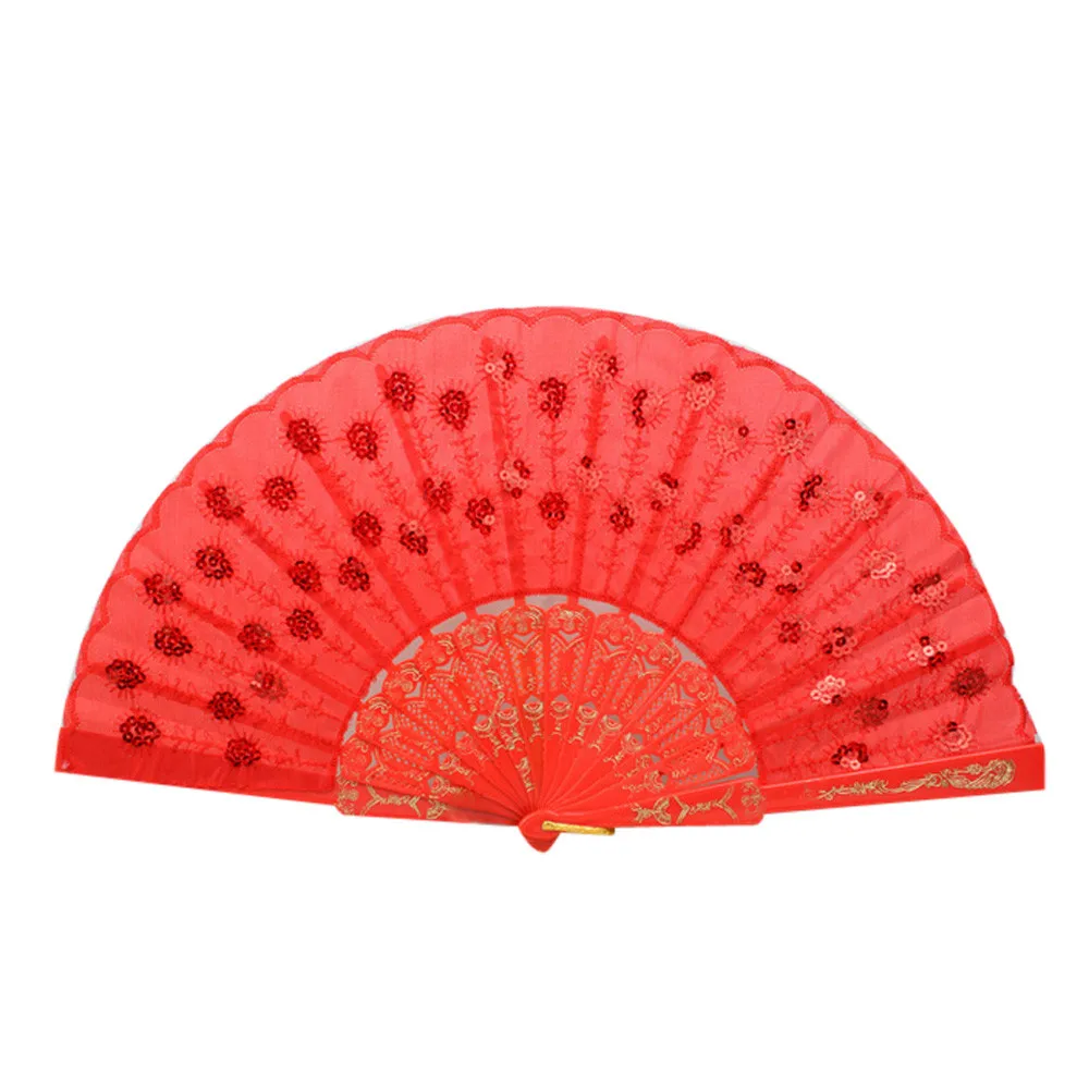Bone color face sequin fan испанское кружево Шелковый складной ручной танцевальный веер цветочный узор для вечерние свадебные L0730 - Цвет: H