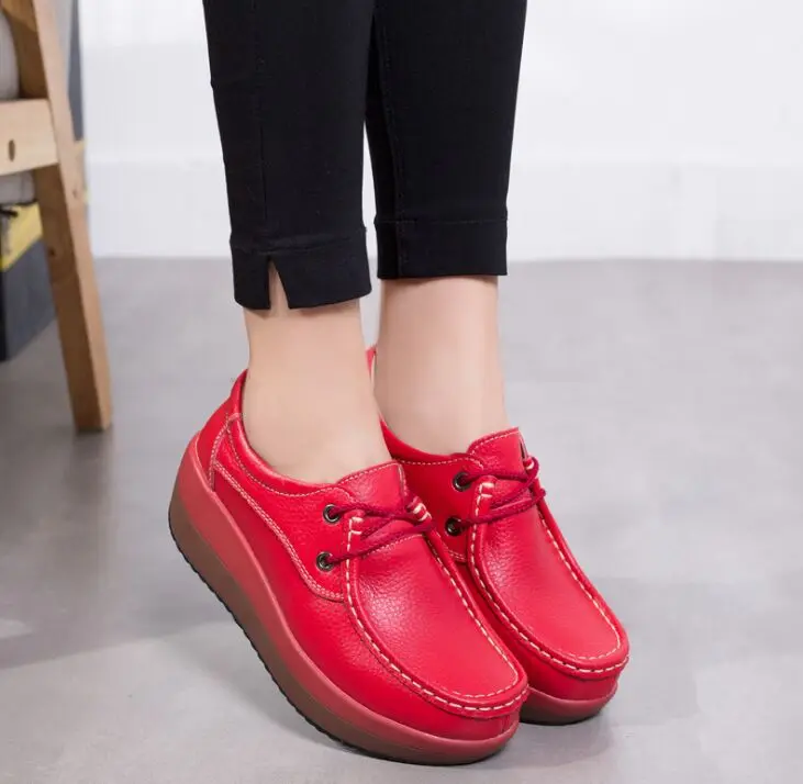 2020 Spring Genuine leather Casual Swing Wedges Breathable Shoes For Women Flat Ladies Trainers Chaussure Femme Zapatos Mujer | Обувь