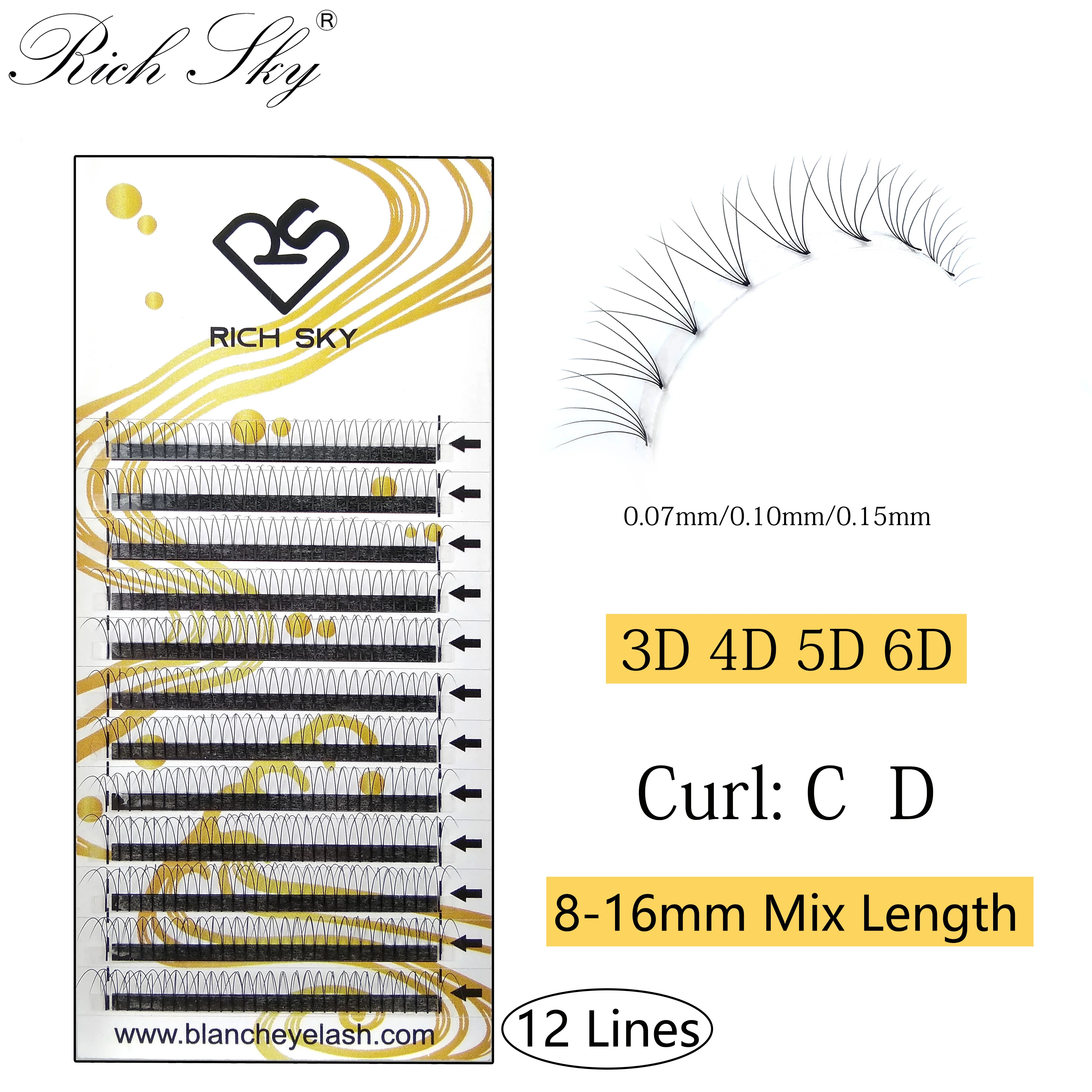 Глянцевые роскошные индивидуальные ресницы ручной работы Rich Sky 100% с 12