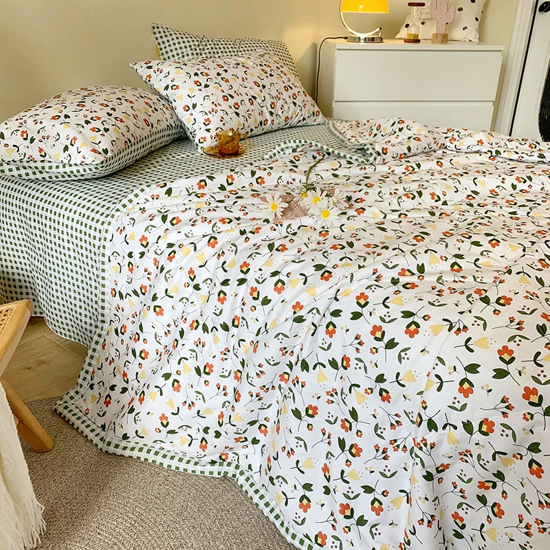 

Children Summer Quilts Bedspread Students Adults Bed Air Conditioned Comforter Cotton Quilted Floral Decor Duvet only