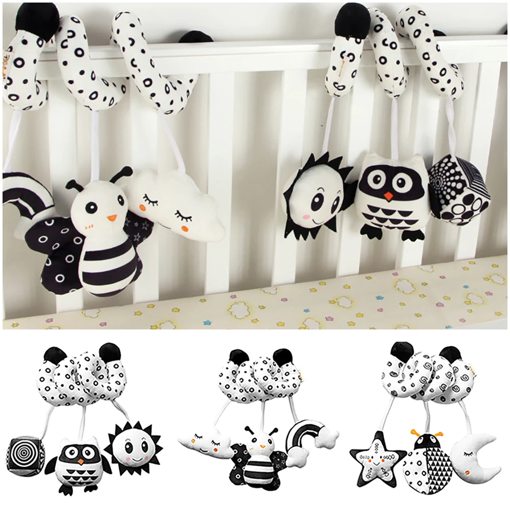 

2021 New Soft Bells Crib for Baby Black and White Car Seat Toy Rattle Crib Squeaker Doll 0-12 Months Speelgoed