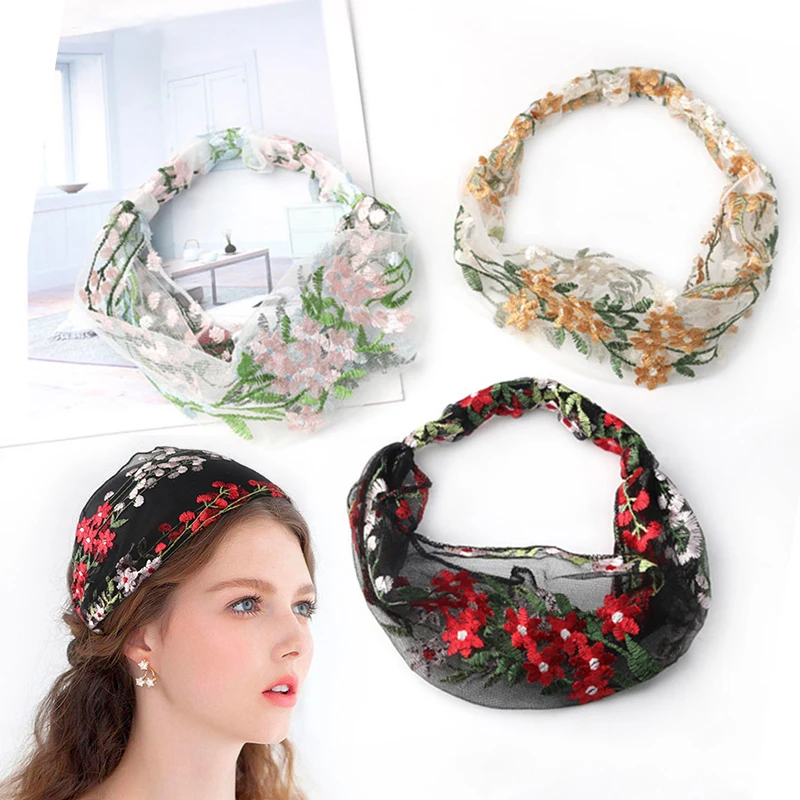 

Женская Кружевная повязка на голову с вышивкой