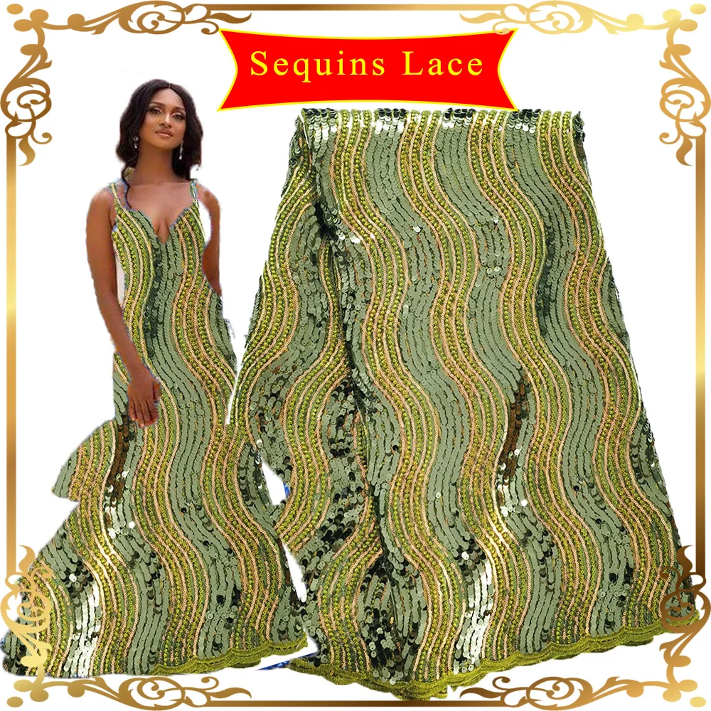 

African Fabrics Stripe Sequins Lace 5 Yards Nigerian Lace Burnt High quality Embroidery Swiss voile lace in switzerland 2020
