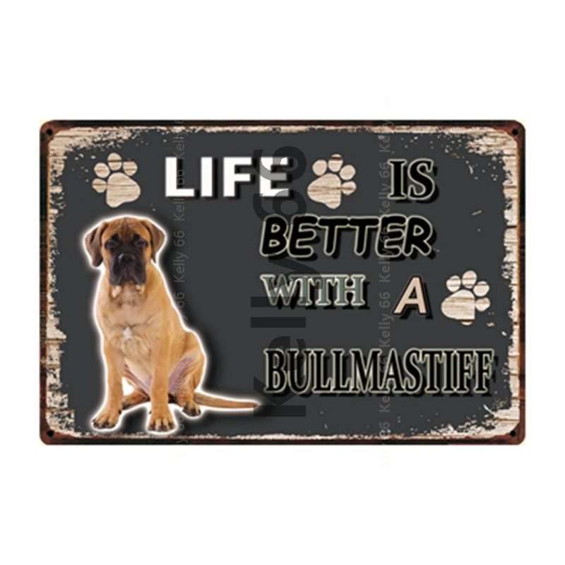 Металлический знак Kelly66 с надписью собаки и Бульмастиф размером 20 х 30 см для