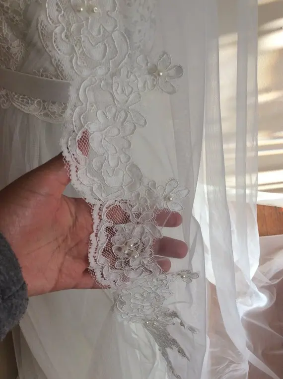Новая двухслойная французская кружевная свадебная вуаль цвета слоновой кости 3м