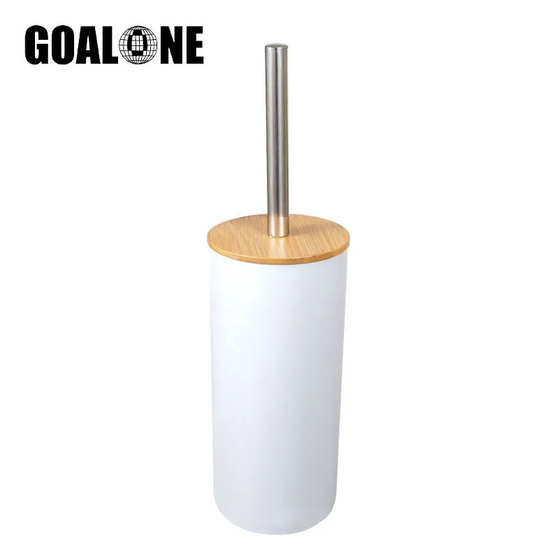 goalone bamboo toliet brush set freestanding plastic toliet bowl brush for bathroom long handle toliet cleaner brush with holder free global shipping