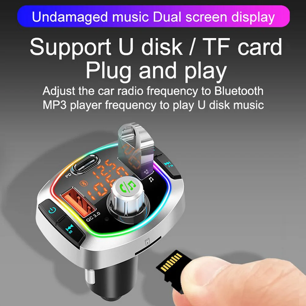 

Car Bluetooth BC63, dual-screen display, three-port fast charge, 80% speed up, suitable for car indoors.