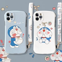 cute cartoon cat pattern leather lanyard phone case for iphone 12 mini 11 pro xs max xr x 8 7 plus se2020 soft phone case