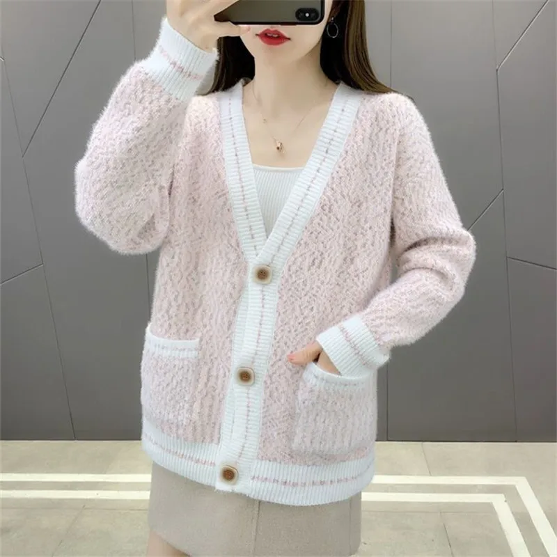 

Women's Sweate Spring and Autumn New Splicing V-neck Long-sleeved Single-breasted Top Fashion Commuter Female Clothing Cardigan