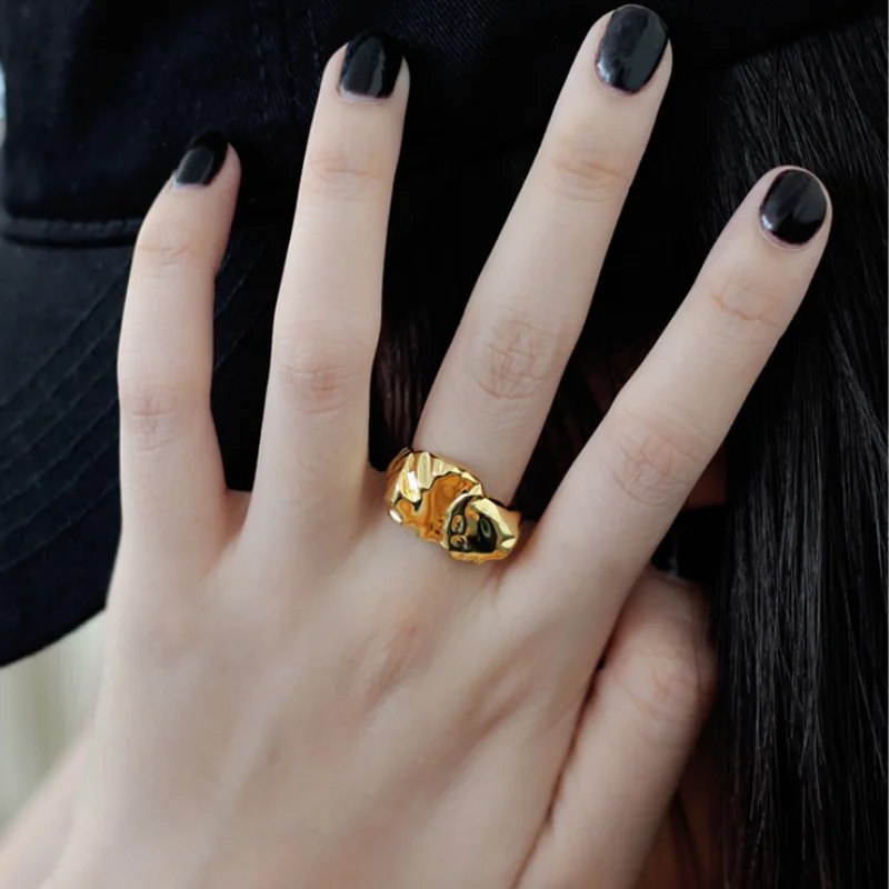 

Silvology 925 пробы серебристый неправильной формы с текстурой камня кольца Одежда высшего качества толстые широкие кольца для женщин простой и ...