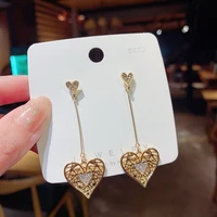 korean temperament heart shaped micro inlaid zircon earrings new korean peach heart earrings female net red earrings wholesale