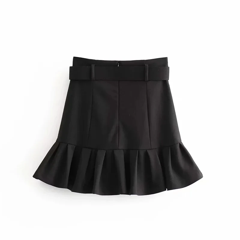 Сексуальная мини-юбка с поясом и оборками женская черная юбка высокой талией 2020