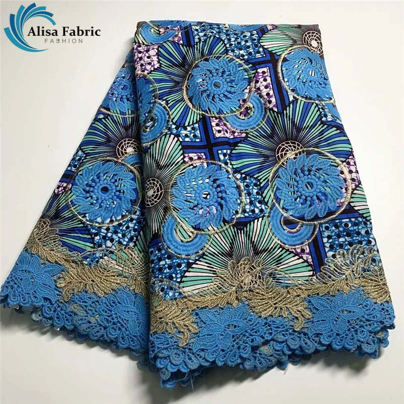 

6 Yards Top Quality African Wax Print Lace Fabric Cotton Embroidery Wax Brode African Lace Brocade Fabric For Dress Material B50