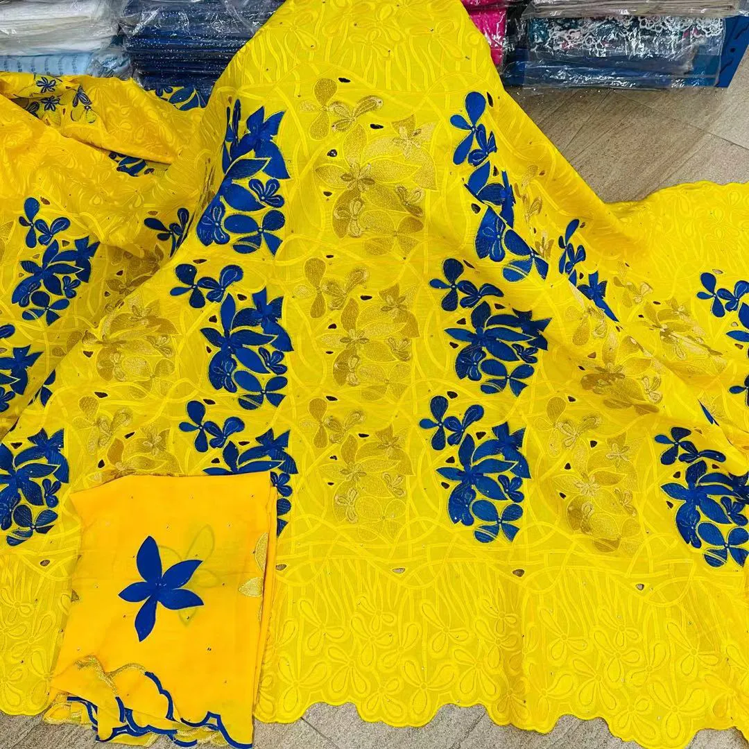 

Nigerian 100%Cotton Lace Fabric 2021 High Quality Embroidered Lace African Swiss Voile Lace In Switzerland For Wedding 5+2Yards
