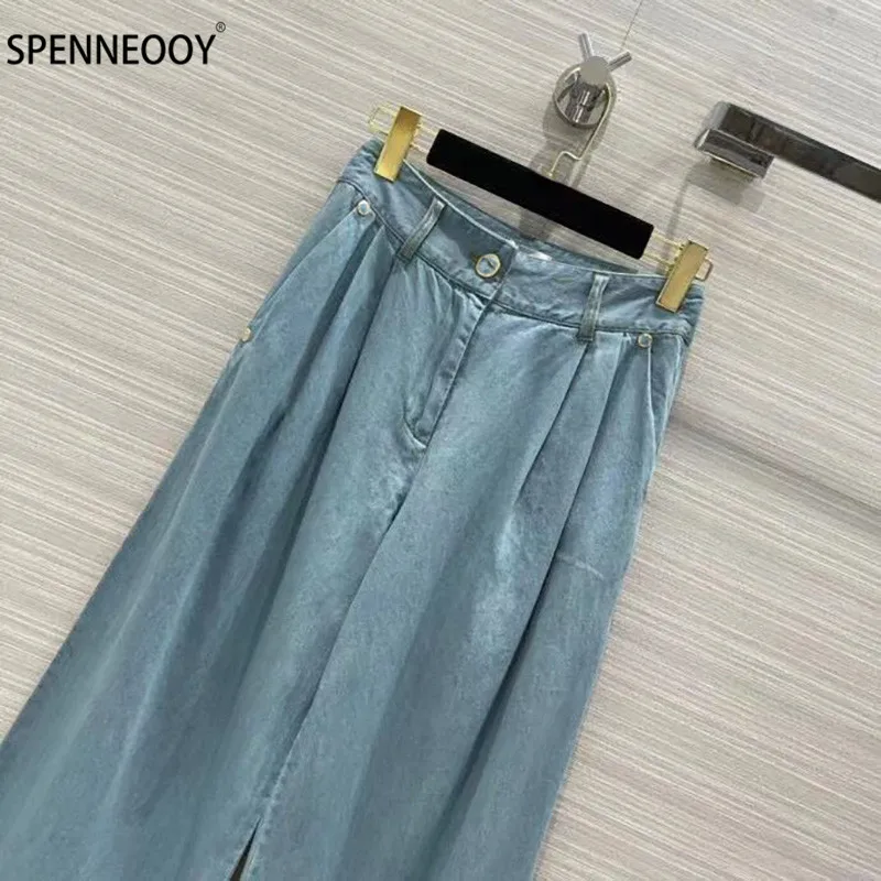 SPENNYMOOR Designer Brand Summer Thin Light Wide Leg Denim Pants Women Fashion Tencel Denim Pants