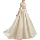 Кружевное свадебное платье с длинным рукавом, длинное милое элегантное платье до пола для невесты, с аппликацией, с открытой спиной и бантом, пикантное платье с вышивкой