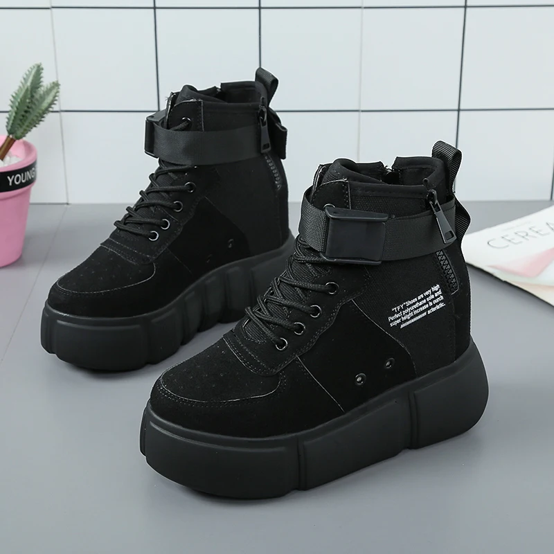 Женские высокие кроссовки повседневные Ботильоны на танкетке 10 см увеличивающие