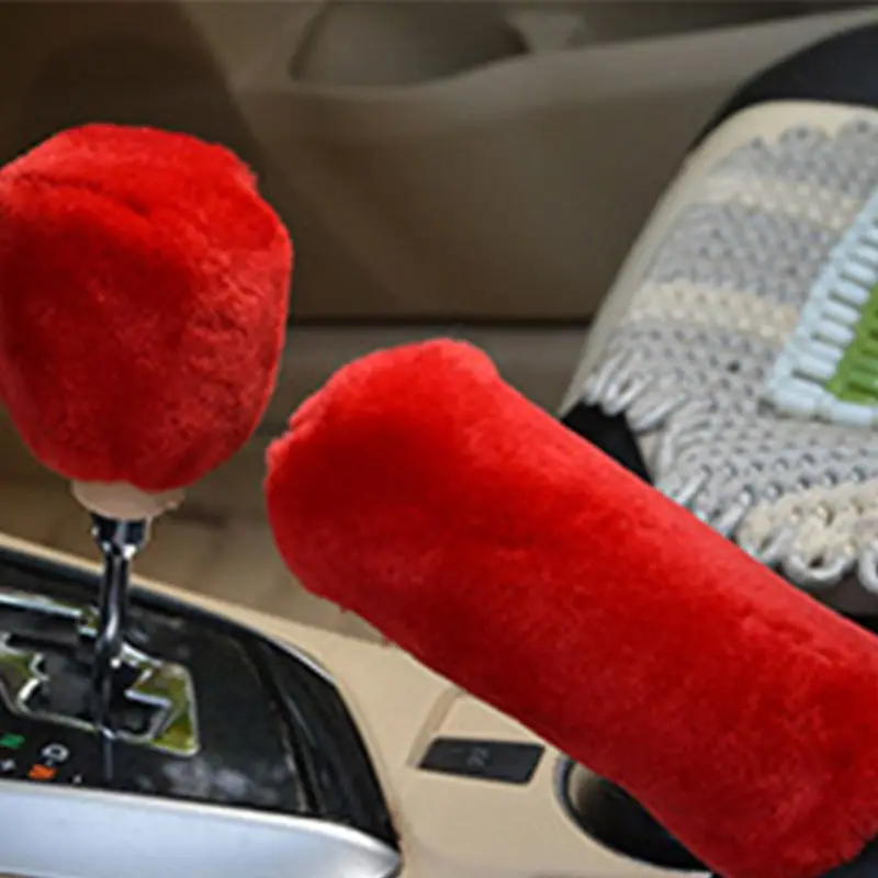 

2pcs Car Handbrake Grip Covers Soft Plush Sleeve Winter Warm Handle Cover