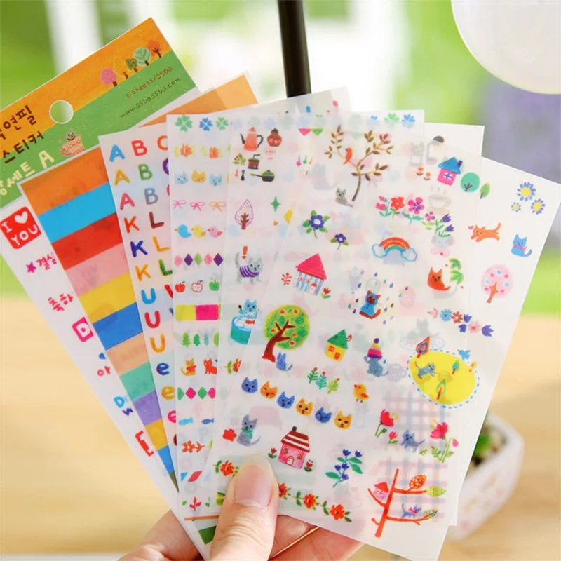 6 листов/набор креативные прозрачные кавайные наклейки из ПВХ милый Фотоальбом