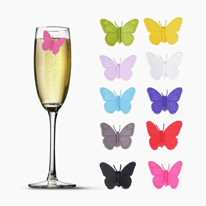 6 Pc/set Silicone Butterfly Labeling Supplies Wine Glass Drinking Cup Marker Recognizer Strap Cup Label Distinguisher