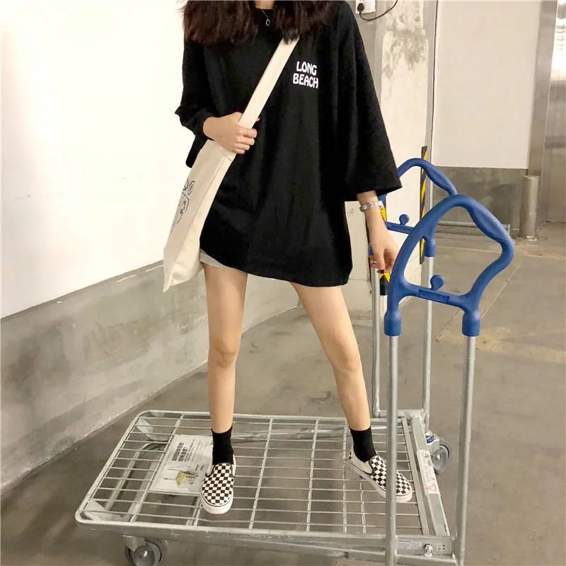 

T-shirts Women Students Girls Korean Style Loose All-match Summer Ulzzang Harajuku Half O-Neck Casual Clothing 2020 Lovely Retro