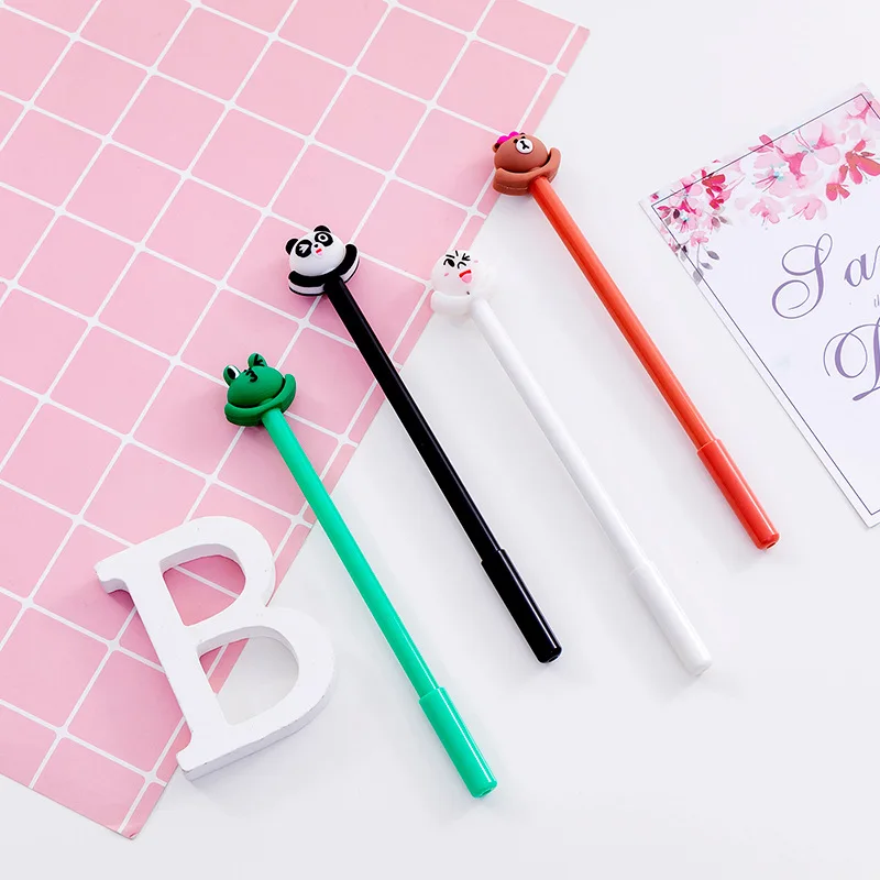 

4Pcs / Set Kawaii Frog Panda Rabbit Bear Gel Pen 0.5mm Black Writing Pens Office Supplies Kids Gifts Cute School Stationery