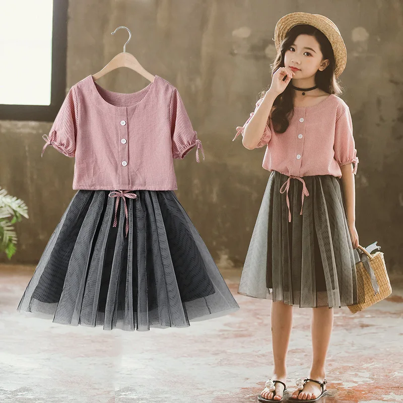 

2021 Fashion Summer Baby Girls Clothes Kids Short Sleeve + Lace Skirts Suits Children Clothing Sets Girl Princess Dress 3t -13t