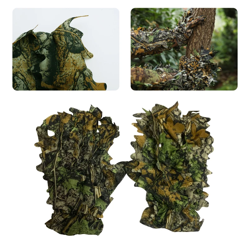 Охотничьи перчатки 2 шт. камуфляжный головной убор с 3D бионическими листьями для