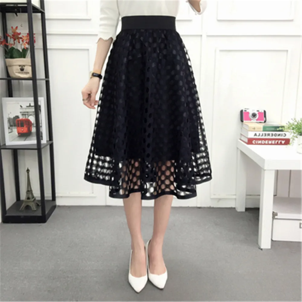 Женская юбка с высокой талией кружевная средней длины трапециевидная из тюля ZY4916