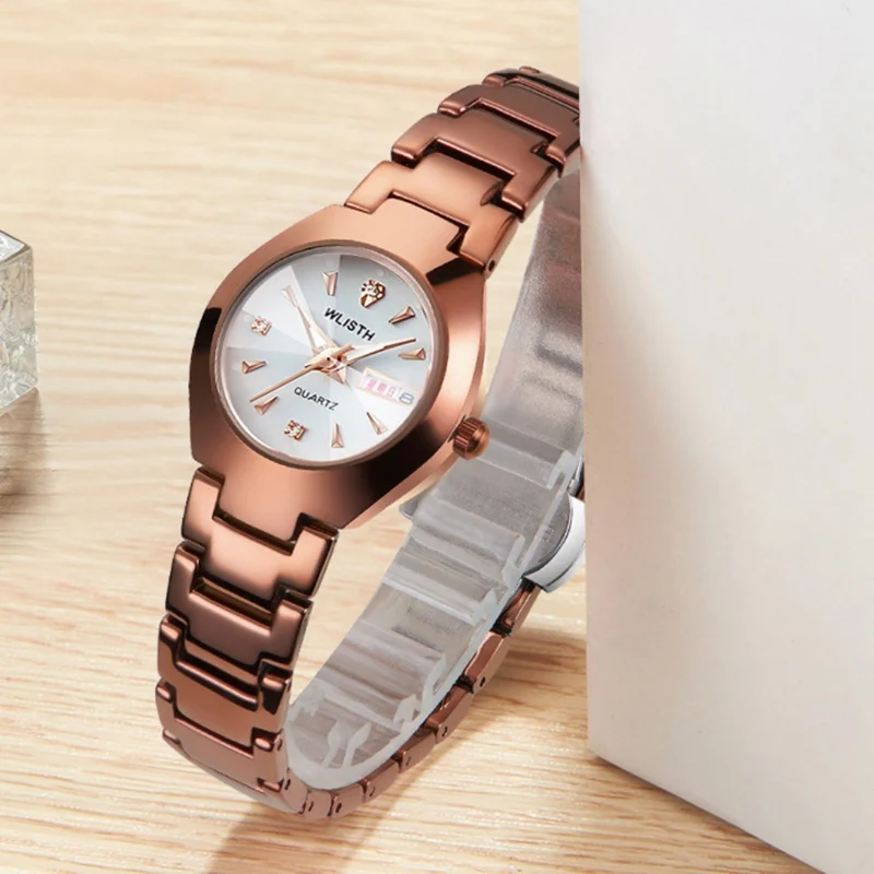 

Female Fashion Watch New Stainless Steel Lovers Rose Women Couple Watches Chinese Calendar Quartz Clock Waterproof Watch