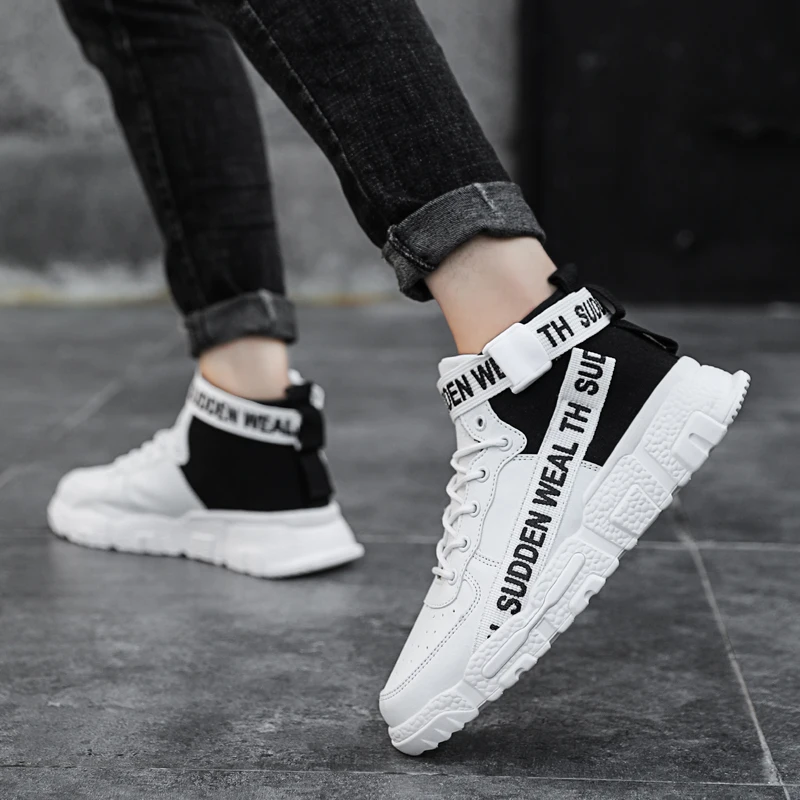 Men's Spring Autumn Fashion Leisure Casual Shoes Leather Lightweight Hiking Walking Running Sport Sock High-top Sneakers |